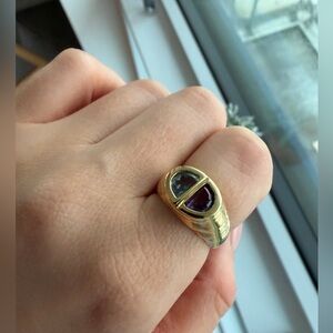 14k solid gold topaz and amethyst ring